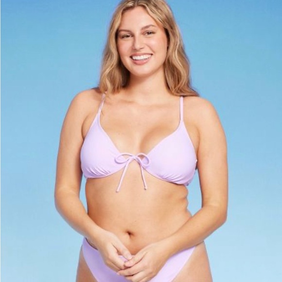 WILD FABLE BIKINI TOP WOMENS LILAC PURPLE UNDERWIRE FRONT TIE DETAIL NWT - Picture 6 of 8